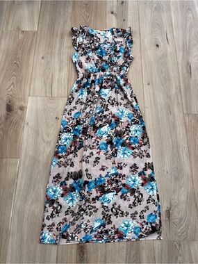 NWT Monteau Los Angeles Floral Maxi Dress | Ruffle Sleeves Size L